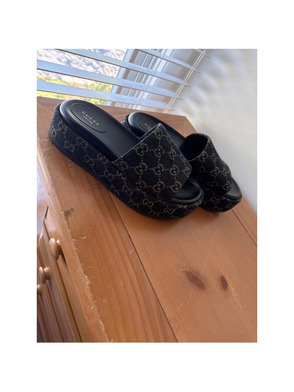 Gucci Black GG Canvas Platform Slide Mules - Picture 2 of 4